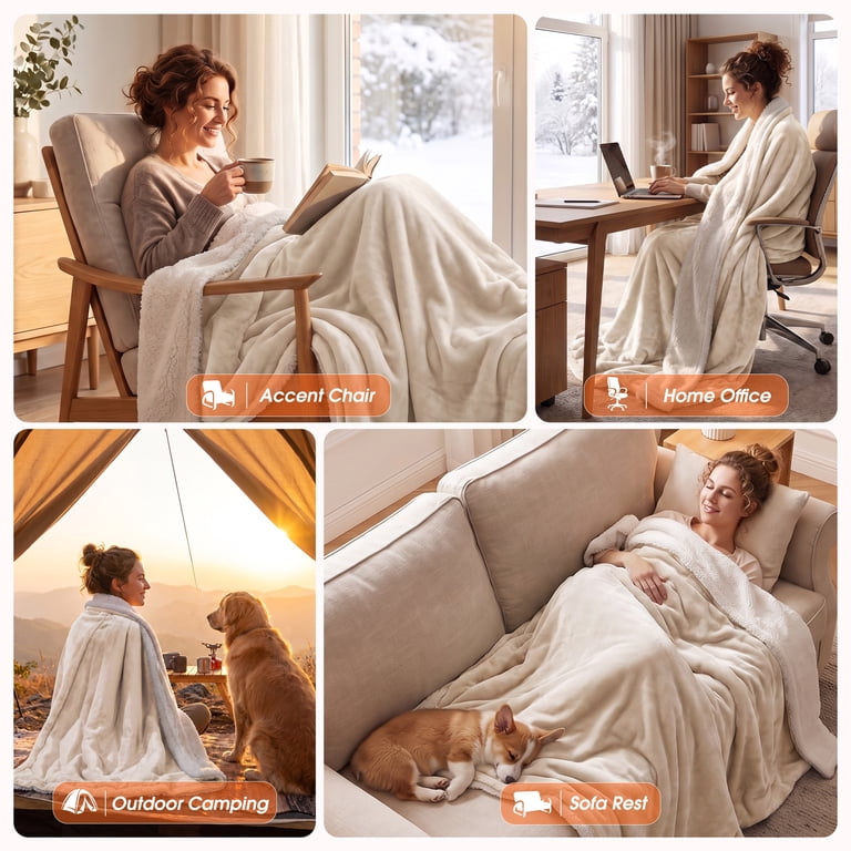 SOLESPIT Heated Blanket Twin, Flannel & Sherpa photo 7