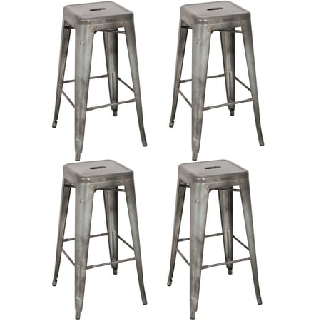 Bella Vita 30" Galvanized Steel Bar Stool in Gunmetal Set of 4