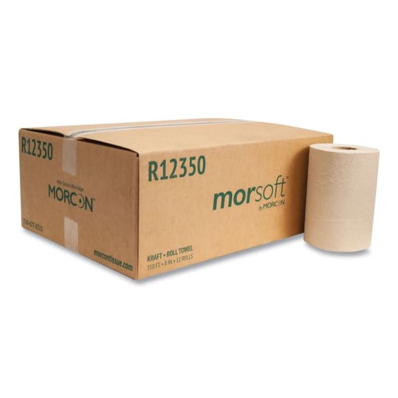 Morcon Tissue Morcon Paper Hardwound Roll Paper Towels, 8" x 350 ft, 1-Ply, Brown, 12 Rolls/Carton