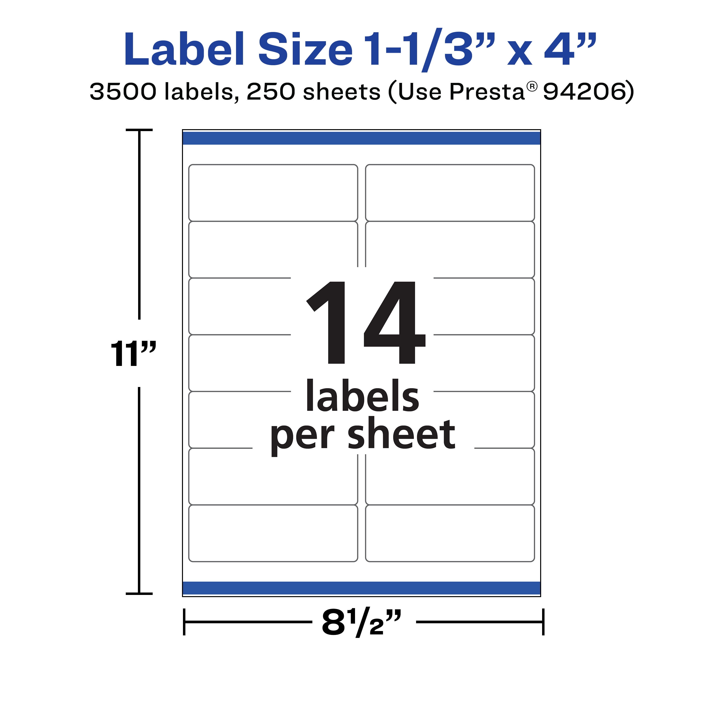 Avery Matte White Rectangle Labels, 1-1/3" x 4", 3,500 Total