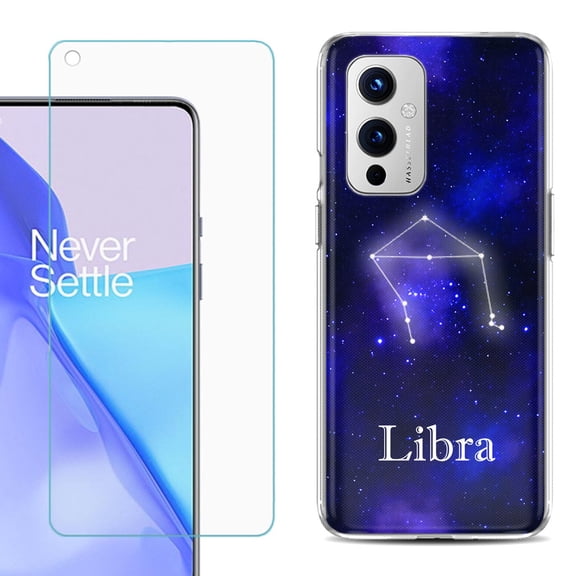 Slim-Fit TPU Phone Case Compatible with OnePlus 9 5G, with Tempered Glass Screen Protector, by OneToughShield ® - Zodiac / Libra