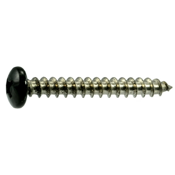 #10 x 1-1/2" Black Painted 18-8 Stainless Steel Phillips Pan Head Sheet Metal Screws SMSPSS-655