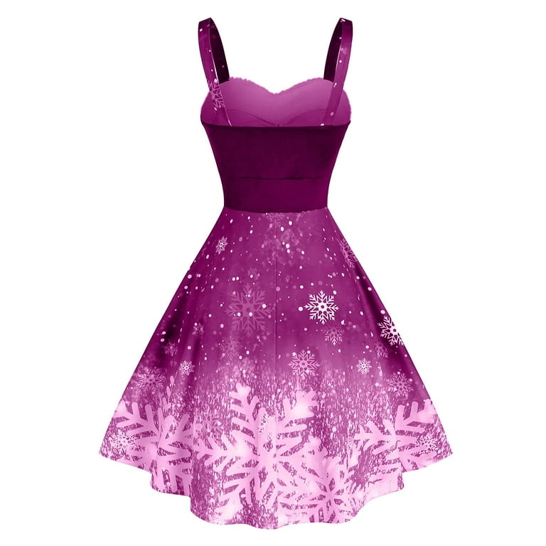 Christmas Dress for Women Snowflake Print Fur Trim Gradient Spaghetti Straps Midi Swing Cocktail Party Holiday Dresses Christmas Dress for Women Snowflake Print Fur Trim Gradient Spaghetti Straps Midi Swing Cocktail Party Holiday Dresses