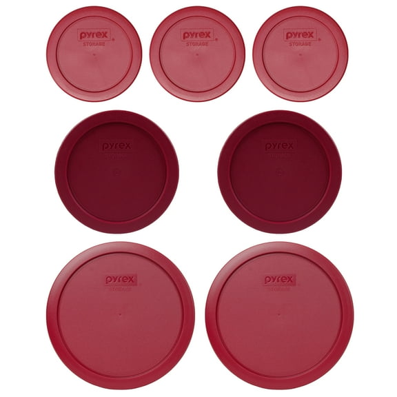 Pyrex (3) 7200-PC, (2) 7201-PC, & (2) 7402-PC Sangria Red Food Storage Replacement Lids