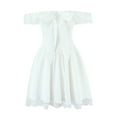 thumbnail image 4 of asdoklhq Women Spring Dresses Fashionable Women's Solid Color Short Sleeved One Shoulder Patchwork Lace Waist Cinching Dress White XS, 4 of 8