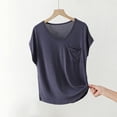 thumbnail image 2 of NSLGXD Casual T-Shirts for Women Short Sleeve V Neck Soft Lightweight Summer Tops Solid Color House Lounge Tee Shirt with Pockets Dark Blue Shirts,Size M-2XL, 2 of 6
