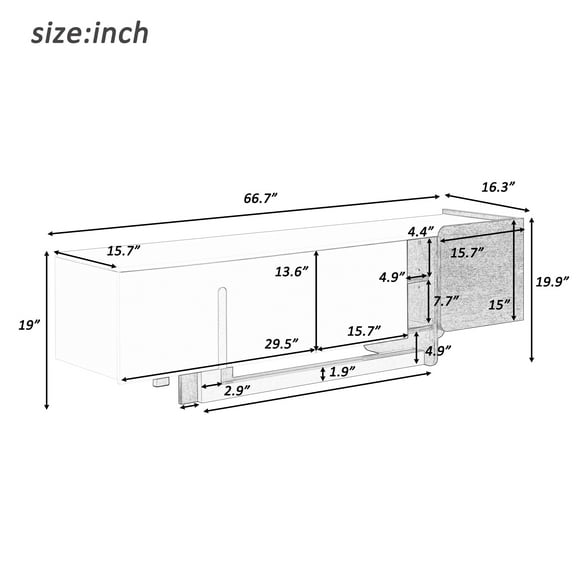 U-Can 66.7'' Light Luxury TV Stand for TVs up to 70 Inches, Modern TV Cabinet with Metal Legs, 1 Drawer, 2 Cabinets and Adjustable Shelves for Living room