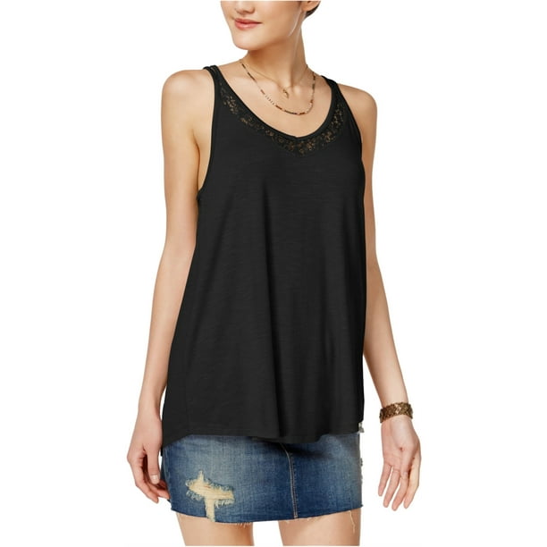 Blusa de punto con ribete de encaje Hippie Rose para mujer, negro, mediano Hippie Rose Tejer