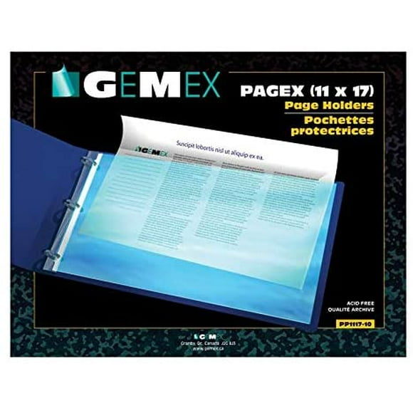 Gemex Support de Page Pagex Top Load pour 11 x 17" Documents, Coffre-Fort d'Archivage Polypropylène, 3 ml, 10 par Pack, Effacer