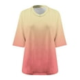 thumbnail image 4 of CLOISE Womens 3/4 Sleeve Tops and Blouses Plus Size V Neck Shirt Gradient Pullover Casual Vacation Clothes Hot Pink M, 4 of 4