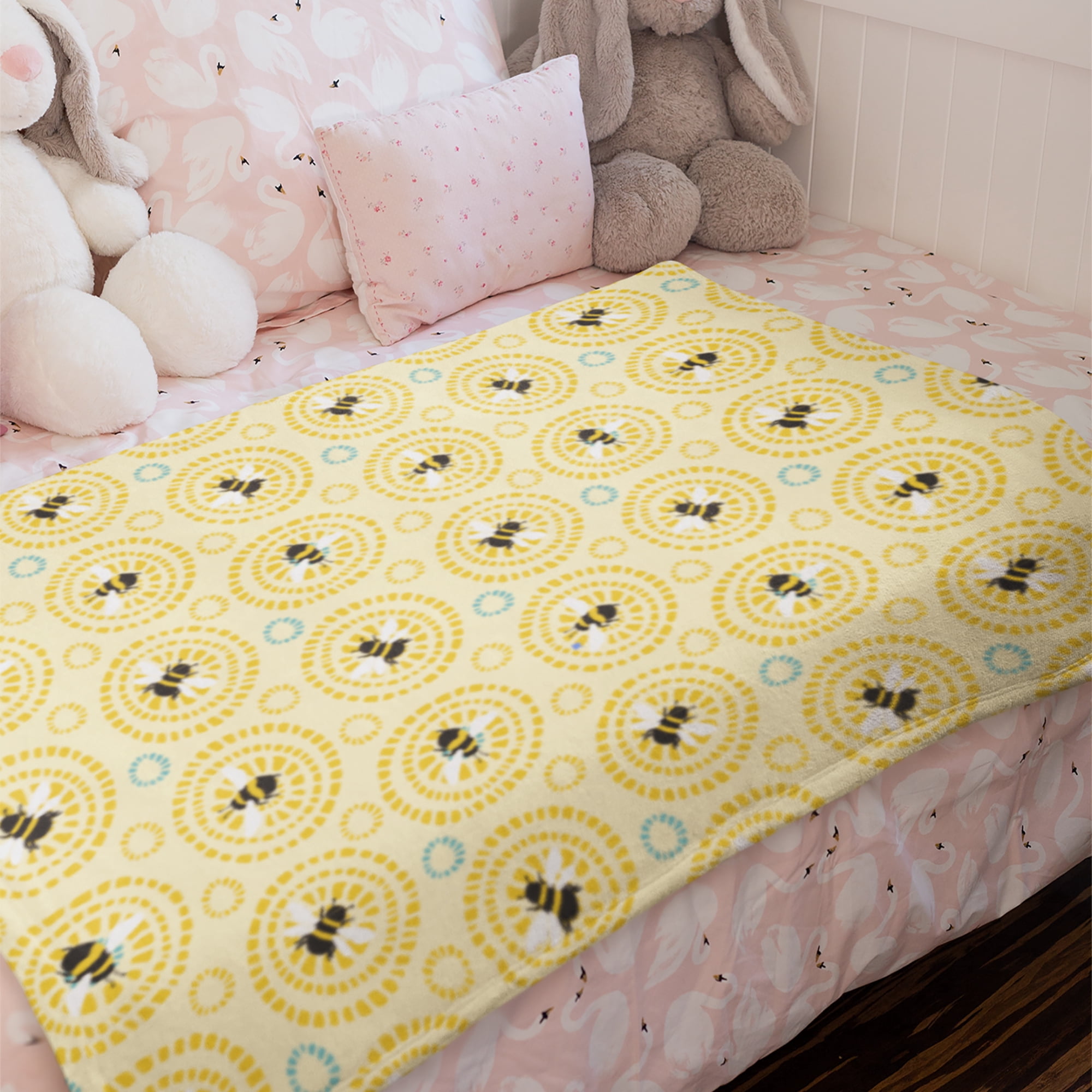 Mainstays 1.5 Yards 100% Polyester Brushed Fleece Bees Circles, Yellow, 60" Wide for Crafts