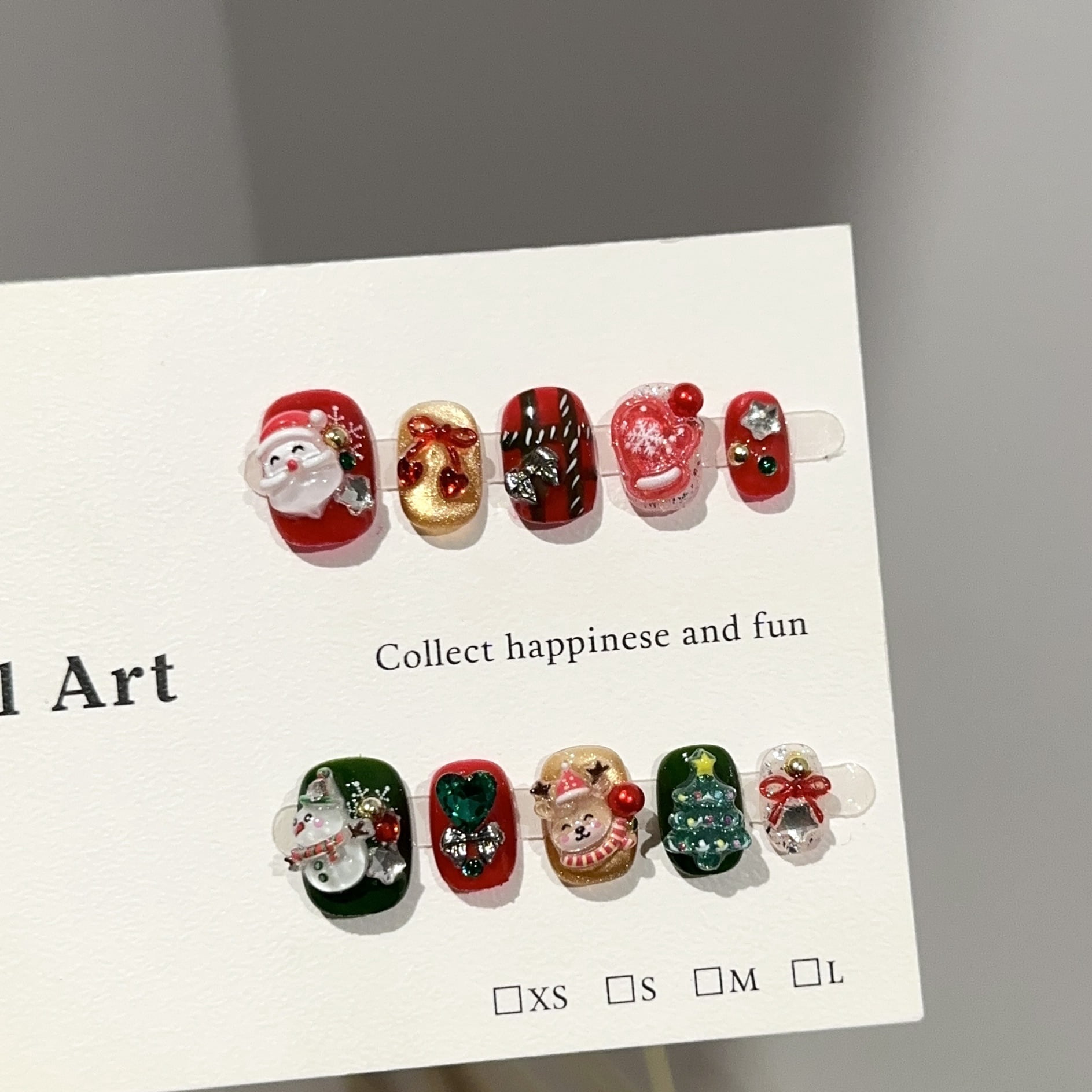 Purely handmade nail pads, high-end Santa Claus red and green nail pads, snowman, elk, European and American fake nail patches