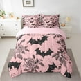 thumbnail image 2 of Feelyou Gothic Bat Print Bedding Comforter Set 7pcs, Vintage Pink Rose King Bedding Sets, Western Halloween Reversible Bed Sheets, Luxury Bedroom Decor, 2 of 7