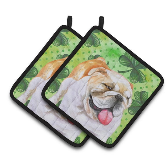 English Bulldog St Patrick's Pair of Pot Holders