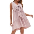 thumbnail image 1 of Birdeem Robe Mini Décontractée Ample pour Femme Sans Manches à Col en V avec Grand Nœud à la Poitrine, Unie, Coupe Relax, 1 of 10