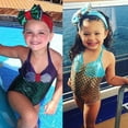 thumbnail image 2 of Kid Girl One Piece Bikini Shellfish Scale Mermaid Print Lace-up Swimwear+Headwear, 2 of 6