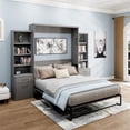 thumbnail image 4 of RoomAndLoft Queen Size Murphy Wall Bed with Shelf Storage and in Gray Solid Wood, 4 of 10