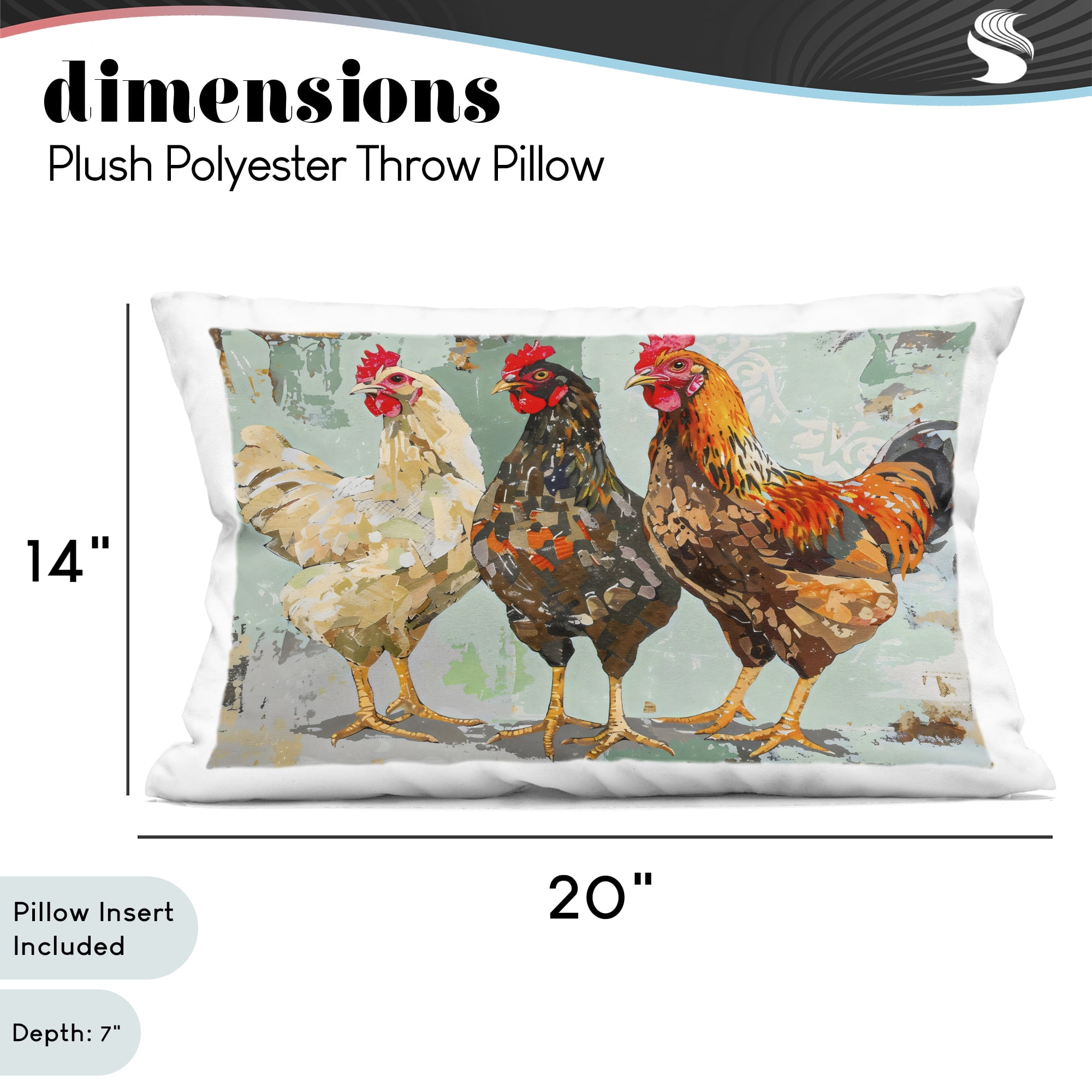 Stupell Industries Abstract Chickens Trio Decorative Printed Throw Pillow, design by Creative Studio, 14 x 7 x 20
