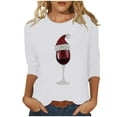 thumbnail image 2 of Cadancy Womens Christmas Shirts Plus Size Winter 3/4 Sleeve Vintage Holiday Blouses Party Xmas Wine Glass Funny Tshirts Crewneck Sequin Dressy Casual Tops, 2 of 5