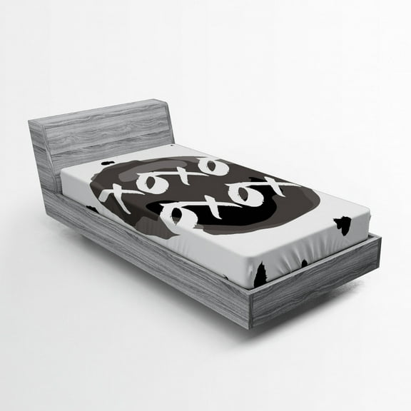 Ambesonne Xo Fitted Sheet, Formless Ink Drops Kiss Hug, Twin XL Size, Charcoal Grey Black