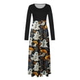 thumbnail image 4 of BaoFuBaoMei Halloween Womens Dress Plus Size Crew Neck Long Sleeve Halloween Ghost Pumpkin Print Maxi Dress High Waist Patchwork Flowy Dresses for Party, 4 of 6