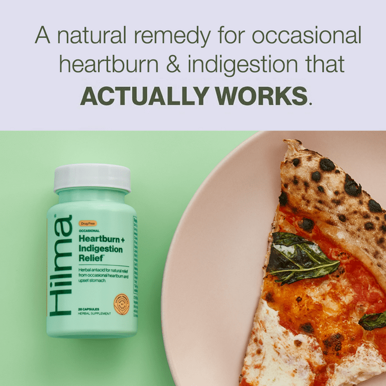 Hilma Occasional Heartburn + Indigestion Relief Herbal Supplement Vegan Capsules, Doctor Formulated, 28 Count