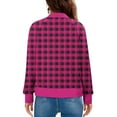 thumbnail image 3 of Womens Lightweight Plaid Jackets Stand Collar Zip up Checkered Coat Casual Long Sleeve Outerwear with Pockets New Loose Outerwear for Women Pinks S, 3 of 6