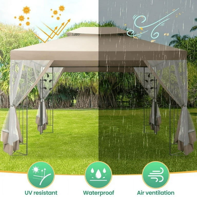 Hoteel Waterproof 10'x 13' Metal Patio Gazebo, Outdoor
