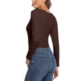 thumbnail image 4 of ANYFIT WEAR Women Slim Fit Plain Shirts Top Long Sleeve Base Layer Tee Top Brown M, 4 of 7