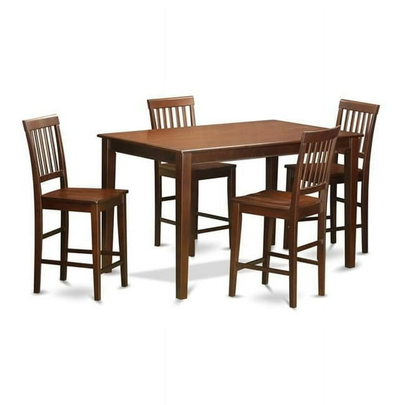 East West Furniture DUVN5H-MAH-W Counter Height Pub Table & 4 Chairs, Mahogany