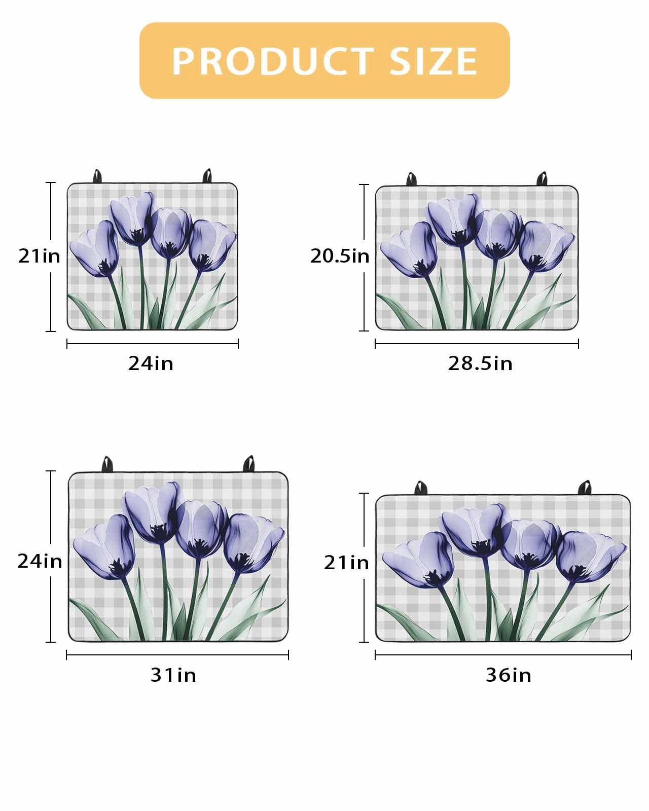 nqOlkjepod Large Induction Cooktop Protector Mat 24"x21", Light Purple Tulip Stove Top Covers for Electric Stove, Farmhouse Flowers Grey Checkered Stove Burner Cover Mats, Glass Top Stove Cover