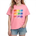 thumbnail image 2 of Girls Cute Heart Short Sleeve T-Shirt | 100% Cotton Kids Rainbow Graphic Tee | Pink Valentine's Day Casual Top Ages 4-10,Size 4 T, 2 of 9