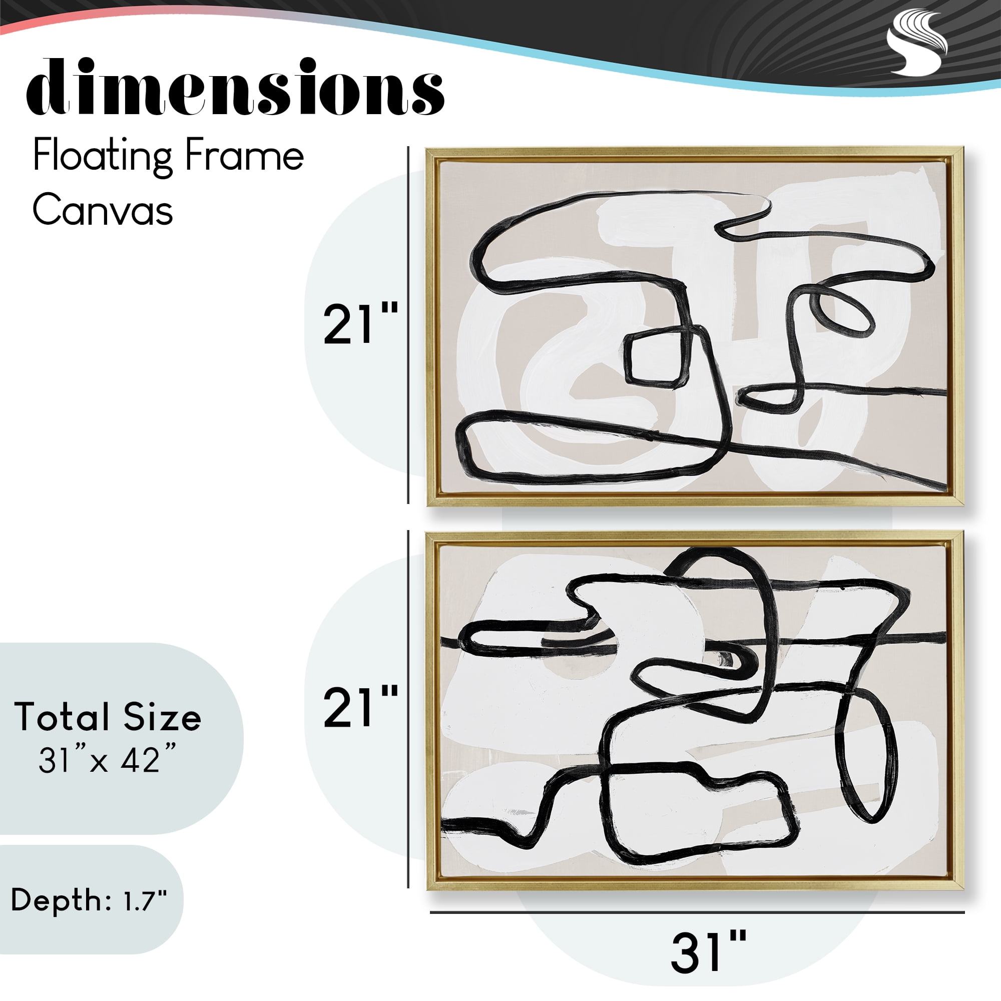 Stupell Industries Neutral Twists & Turns 2 Piece Gold Framed Floater Canvas Set, design by Lanie Loreth