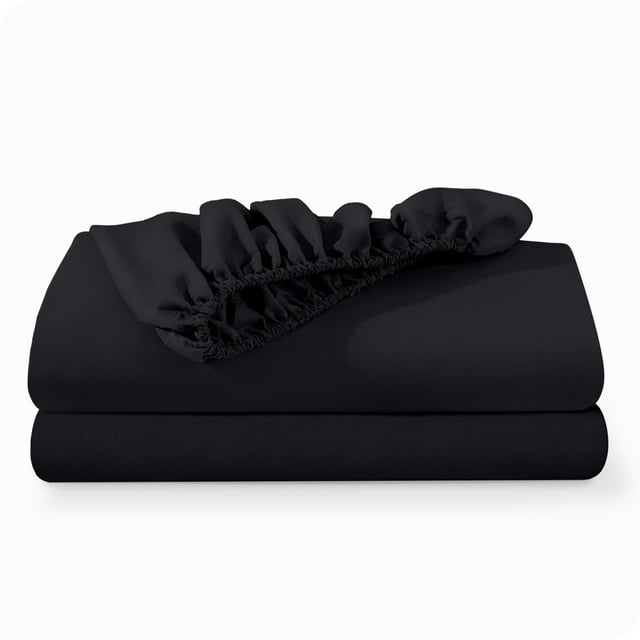 Bare Home Paquete de 2 sábanas bajeras ajustables Short Queen – Microfibra premium 1800 ultrasuave resistente a las arrugas – Bolsillo profundo (Short Queen Black)