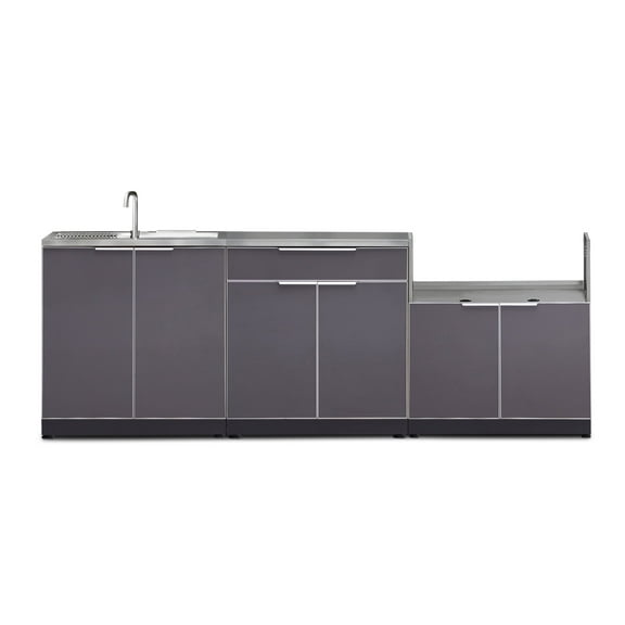 NewAge Products Outdoor Kitchen 4 Piece Cabinet Set in Slate Gray with Countertop and Covers