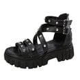 thumbnail image 3 of DAFEI Women's Sandals with Thick Soles Rhinestone Studs Solid Color Straps Platform Versatile Hollow Out Design, 3 of 8