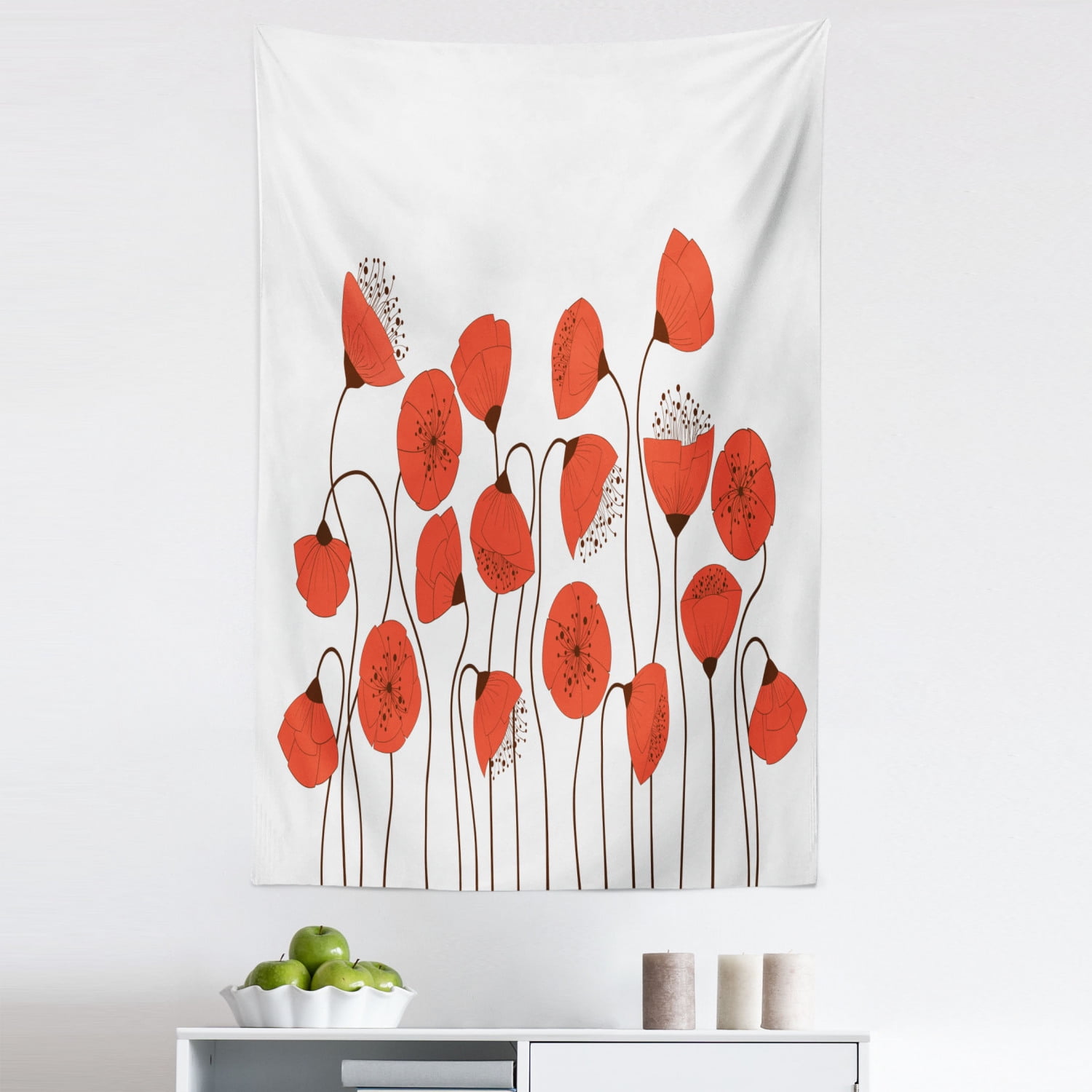 Vermilion and Pearl Fabric Wall Hanging Decor for Bedroom Living Room Dorm Ambesonne Flower Tapestry Poppy Flowers Blossom Art Deco Style Summertime Garden Modern Repetition 45 X 30 
