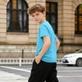 thumbnail image 5 of Boys Nylon Shirts Quick Dry Athletic T Shirts UPF 50+ Performance Cooling Shirt Short Sleeve Rash Guard Kids Top for Boys Girls 5-15 Years Blue, 5 of 9