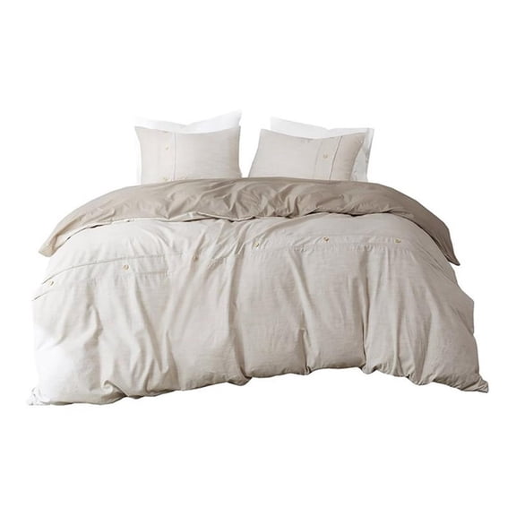 Pemberly Row 106" 3-Piece Transitional Organic Cotton Duvet Set in Natural