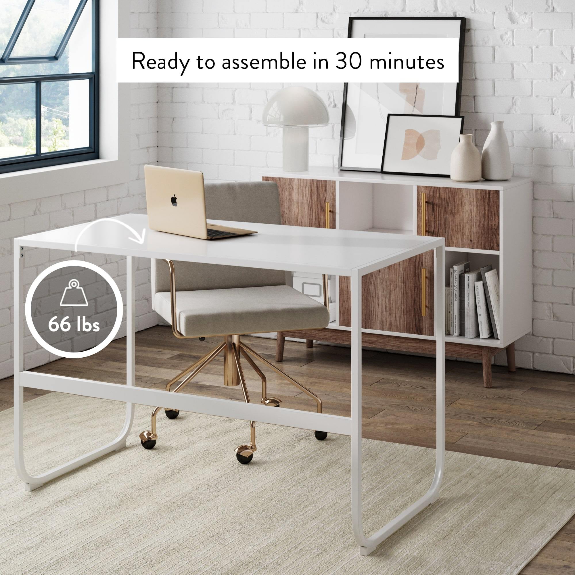 Penny white sleek curved metal sale simple home office writing desk