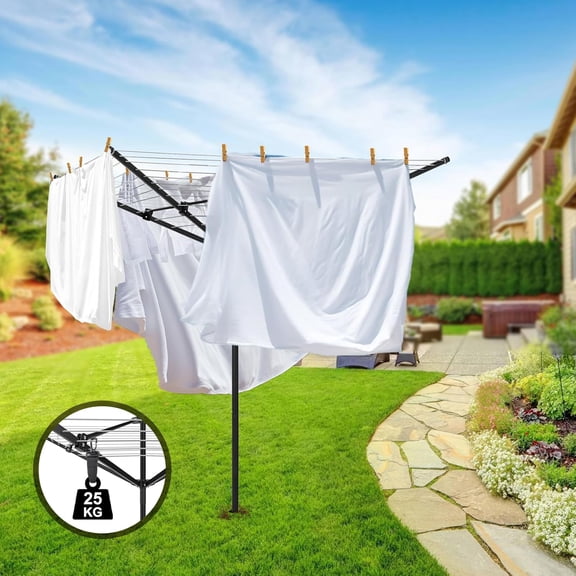 Outdoor Rotary Clothesline, Umbrella Drying Rack with 4 Arms 12 Lines, 165 Ft Retractable Clothes Line for Backyard