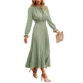 thumbnail image 1 of Vestido PRETTYGARDEN Midi Plisado Manga Larga Cuello en V Verde S, 1 of 8