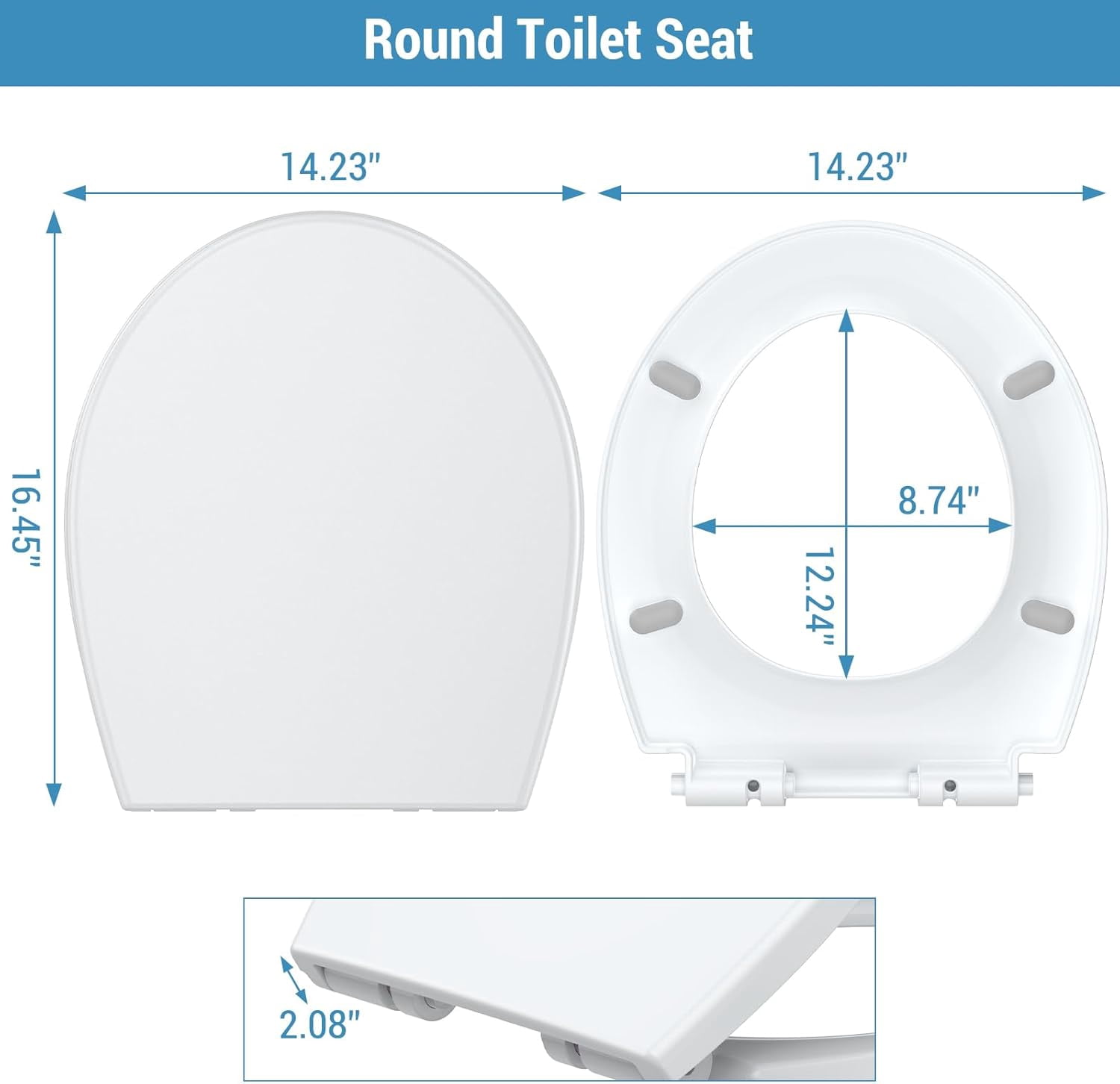 Acekid Toilet Seat,PP Round Toilet Seat with SecureLock System - Universal Fit for Most Round Toilets,Quick-Release and Quick-Attach,Easy-Clean White Design