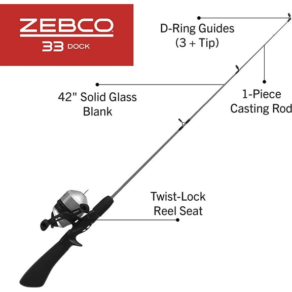 Dock Spincast Reel and Fishing Rod Combo, 42-Inch Z-Glass Rod, Quickset Anti-Reverse Fishing Reel, Silver