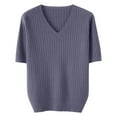thumbnail image 4 of Chandails d'Automne d'Hiver Grande Taille pour Femmes T-Shirt Ample à Col Rond à Manches Courtes avec Bas en Tricot Haut Court Bleu TTG, 4 of 4