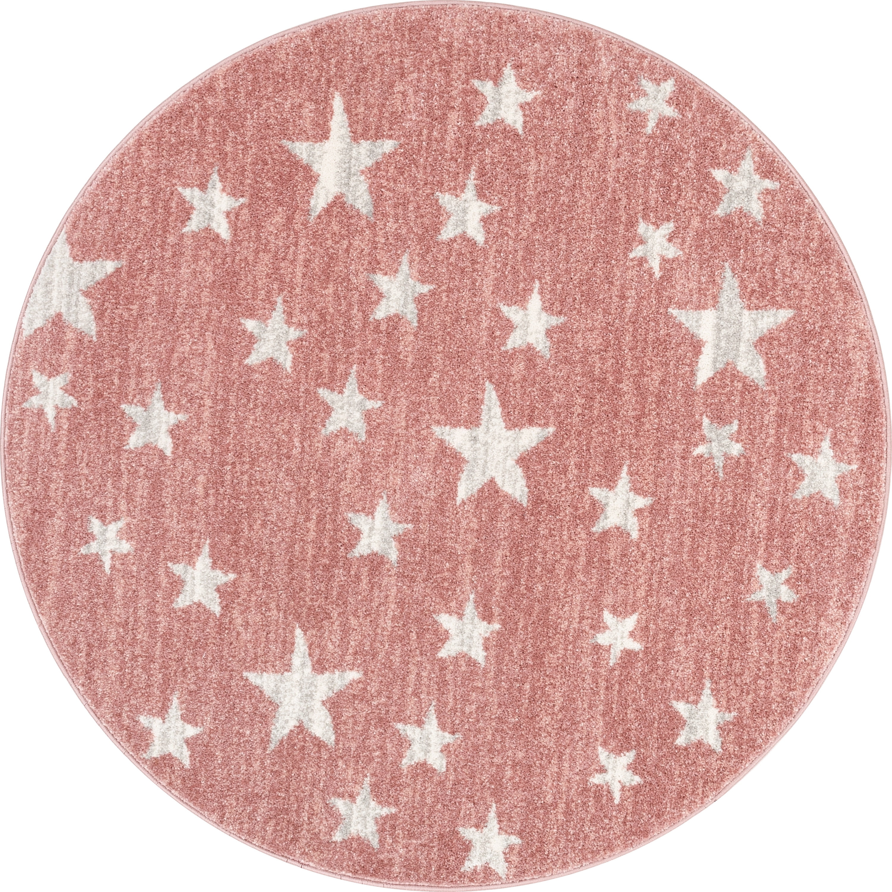 Well Woven Kennedy Stars Modern Abstract Pink 4' Round Kids Area Rug