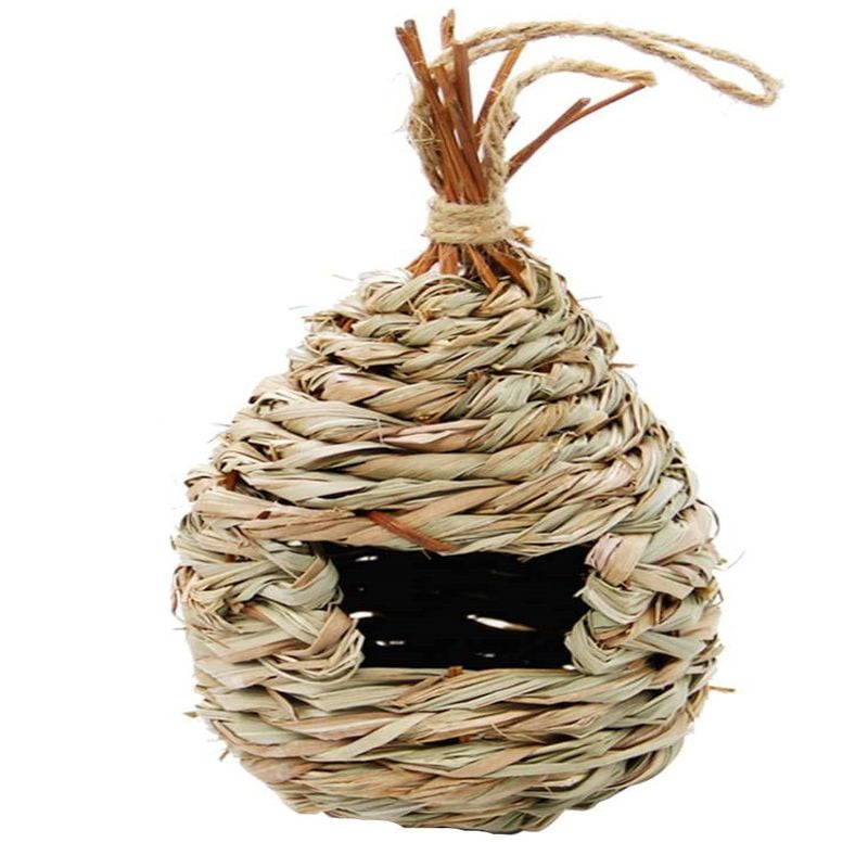 AkoaDa 1 Pcs Hand Woven Hummingbird House, 9' x 4', Outside Grass Hanging Bird Hut, Natural Hummingbird Nest for Outdoor(color 1)