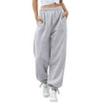 thumbnail image 3 of BODOAO Sweatpants for Women High Waist Lounge Jogger Pants Solid Color Baggy Lightweight Comfy Trousers with Pocket Solid Color Sports and Leisure Pant Wide Leg Pants Light Ashy Xl, 3 of 8