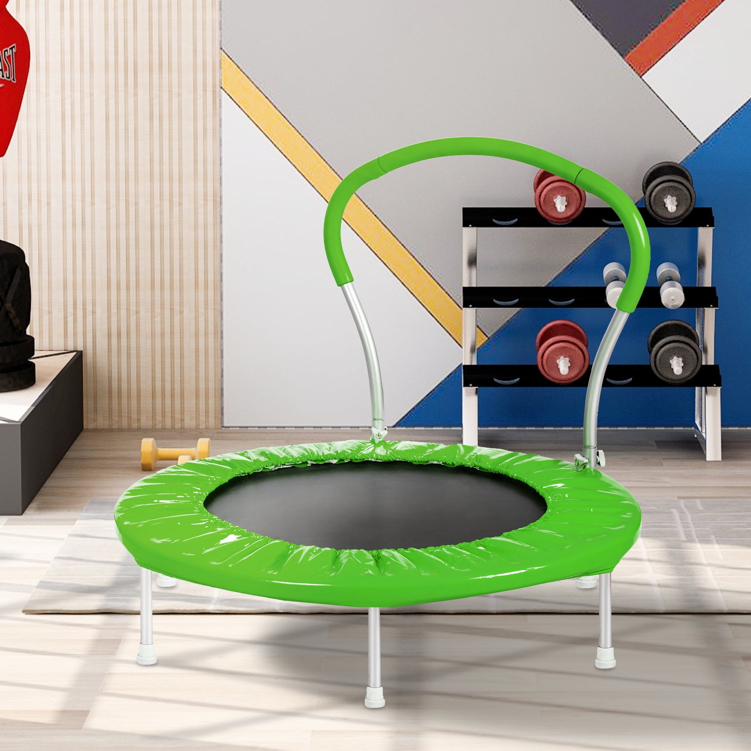 36" Kids Mini Trampoline with Handle,Small Trampoline with Safety Padded Cover,Sturdy Frame,Indoor & Outdoor(Green)