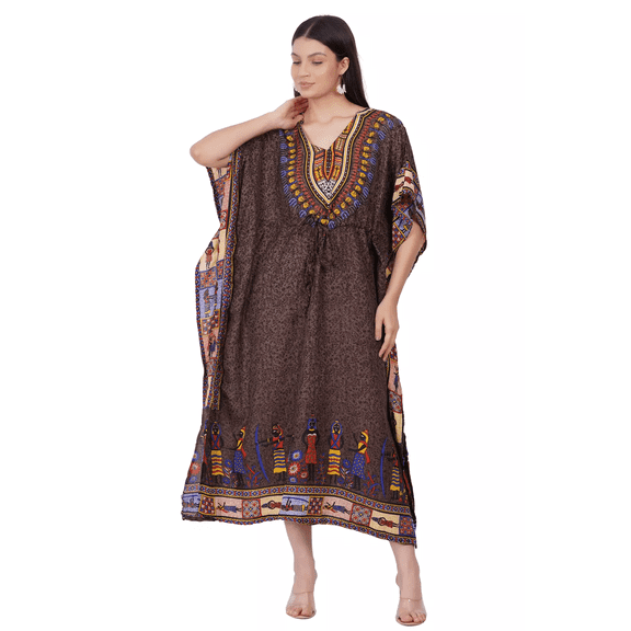 Women's Brown African Long Kaftan Maxi Tunic Caftan Gown Top Night Dress One Size